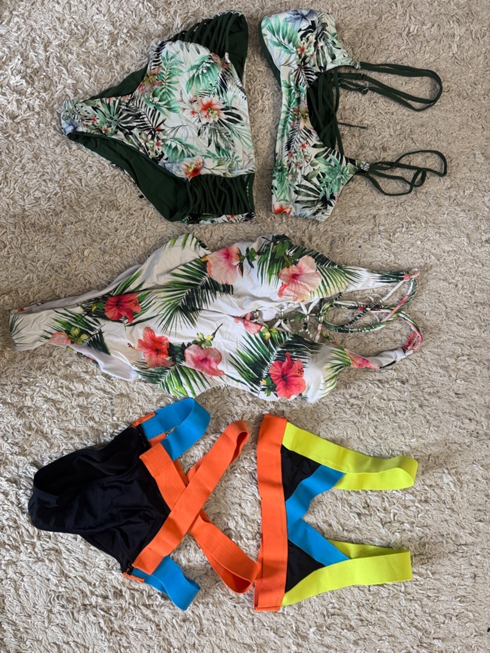 Tropical Floral & Neon Strap Bikini Set - Mixed Styles